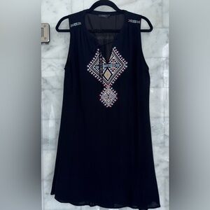 THML Embroidered Boho Shift Dress Black Sleeveless Tunic Dress Size M